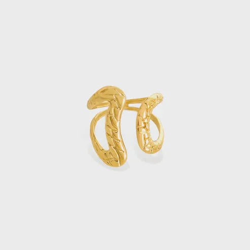 Polished gold-toned snake-shaped ring with textured scales, water resistant gold adjustable ring