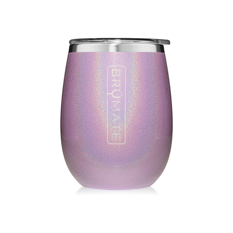 Purple glitter Uncork’d Wine Tumbler featuring the word drink for insulated enjoyment