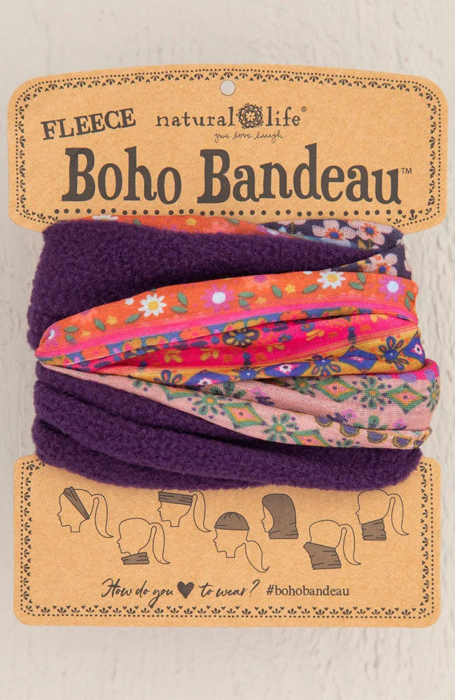 Colorful purple and orange headbands made from various fabrics, ideal boho bandeau