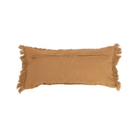 Rectangular tan woven cotton lumbar pillow with fringed edges for stylish decor