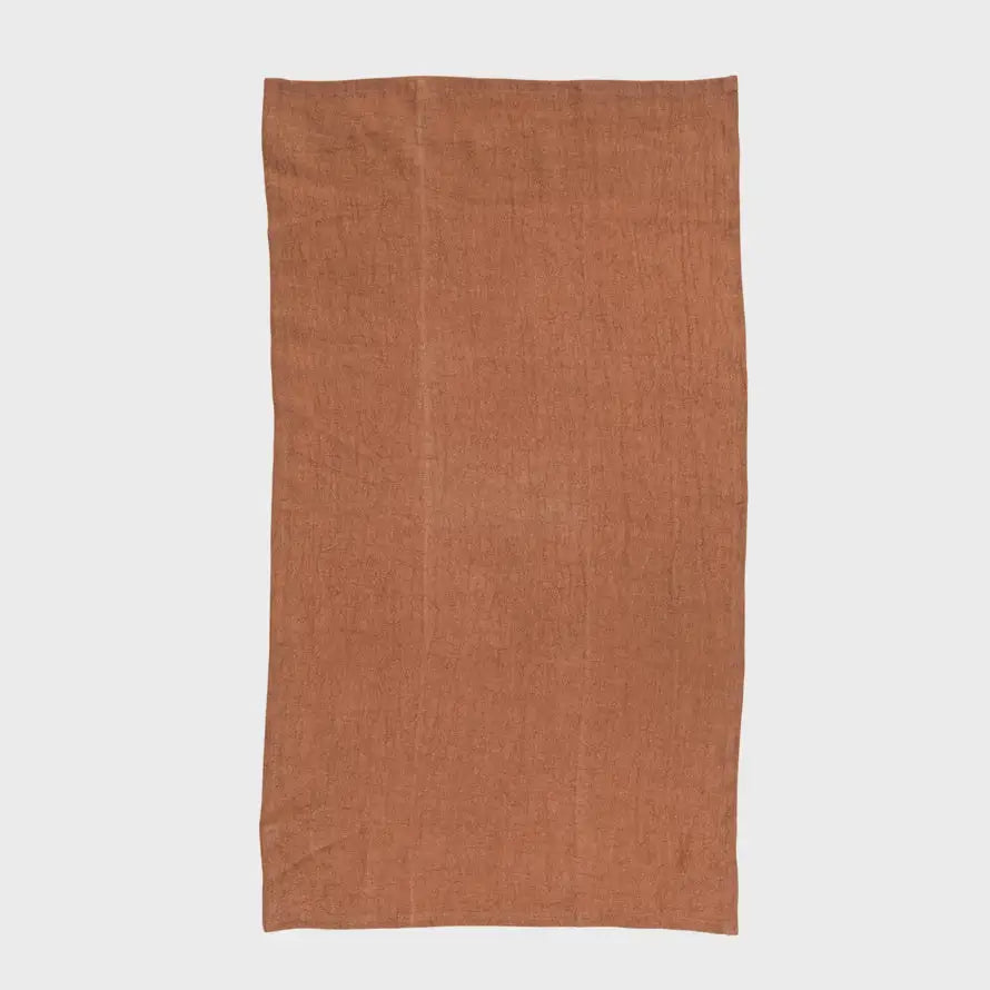 Rectangular terracotta oversized stonewashed linen tea towel for kitchen use