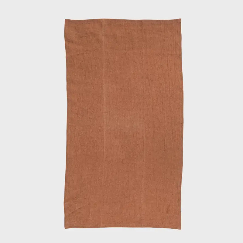 Rectangular terracotta oversized stonewashed linen tea towel for kitchen use