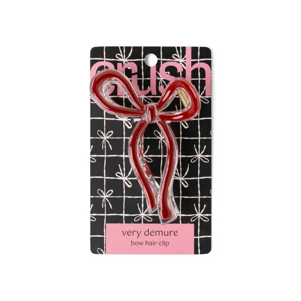 Glossy red Crush Very Demure Bow hair clip with decorative loops