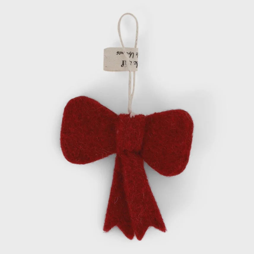 Red felt handmade mini burgundy bow ornament with wire hanger and Target tag
