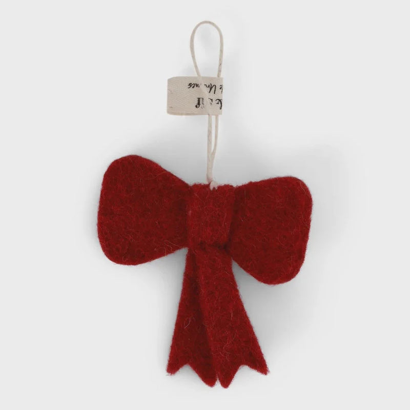 Red felt handmade mini burgundy bow ornament with wire hanger and Target tag