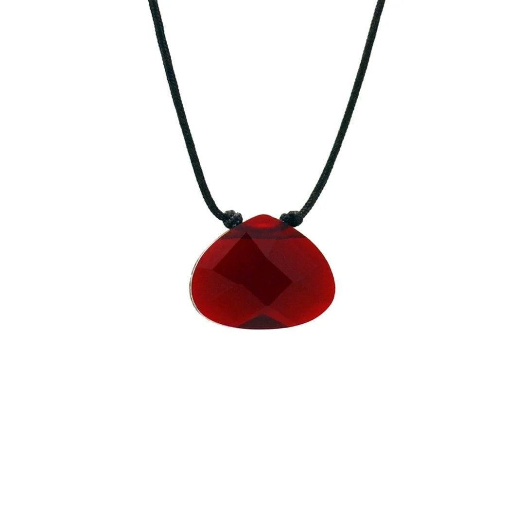 Red glass pendant on a black cord from the RED ENERGY COLOR POWER NECKLACE