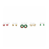 Wanderlust Dainty Earring Set: Red and green Christmas tree with gold bows