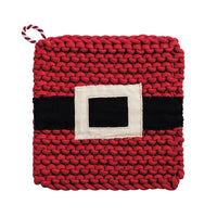 Red Christmas Potholder with Santa Claus Knit Design