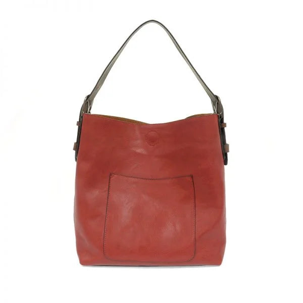 Red leather vegan handbag with a front pocket, showcasing the JOY SUSAN Classic Hobo style