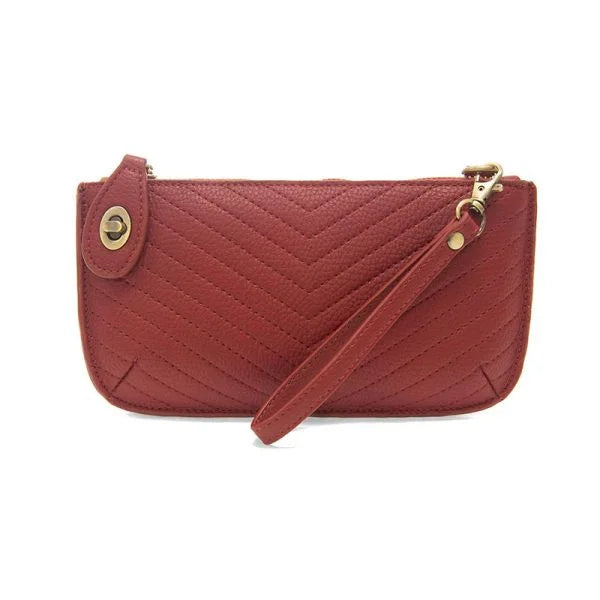 Red Quilted Mini Crossbody Wristlet Clutch with Gold Hardware and Credit Card Pockets