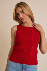 Red ribbed boat neck sleeveless button-up tank top from Daisy Lane Shop