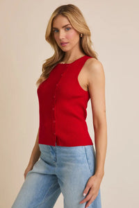 Red ribbed knit tank top with boat neck sleeveless design from Daisy Lane Shop