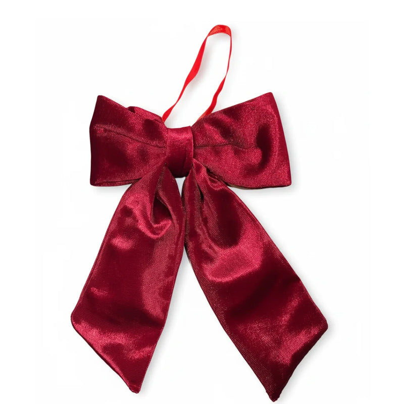 Red velvet fabric bow tie with satin loop and ribbon for formal wear