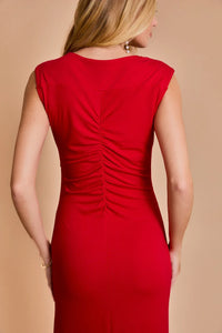 Red sleeveless dress with ruched back, perfect for women’s boho chic clothing at Shop Daisy