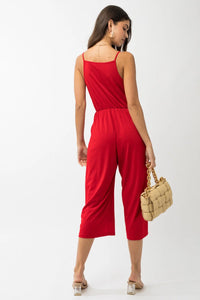 Red sleeveless cropped jumpsuit featuring wide-leg pants from Shop Daisy for women’s boho chic clothing