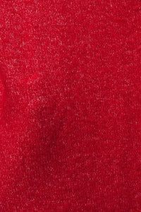 Red long sleeve oversize cardigan in textured fabric with subtle sheen