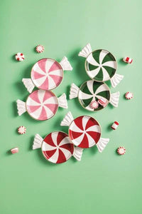 Red and white peppermint candy tidbit plate with bows