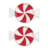 Red and white peppermint candy-shaped ceramic Candy Tidbit Plate with gold trim