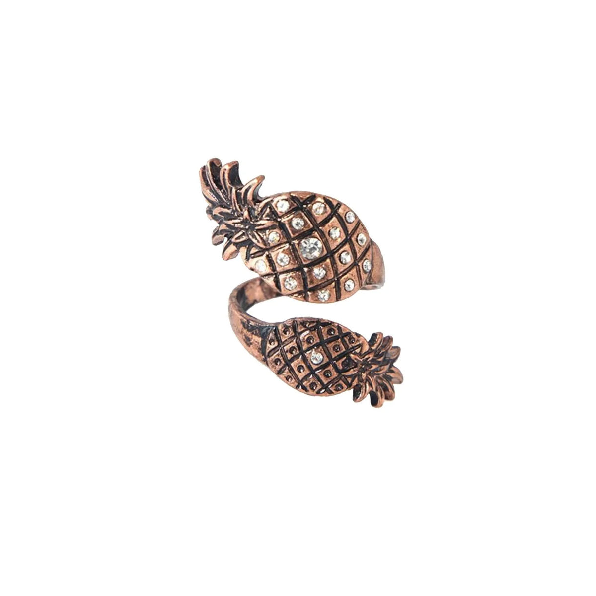 Rose Gold Pineapple Ring featuring a detailed bird design on the elegant band