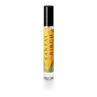 Santal Birch Petite Perfume Spray bottle with black cap and yellow label with green accents
