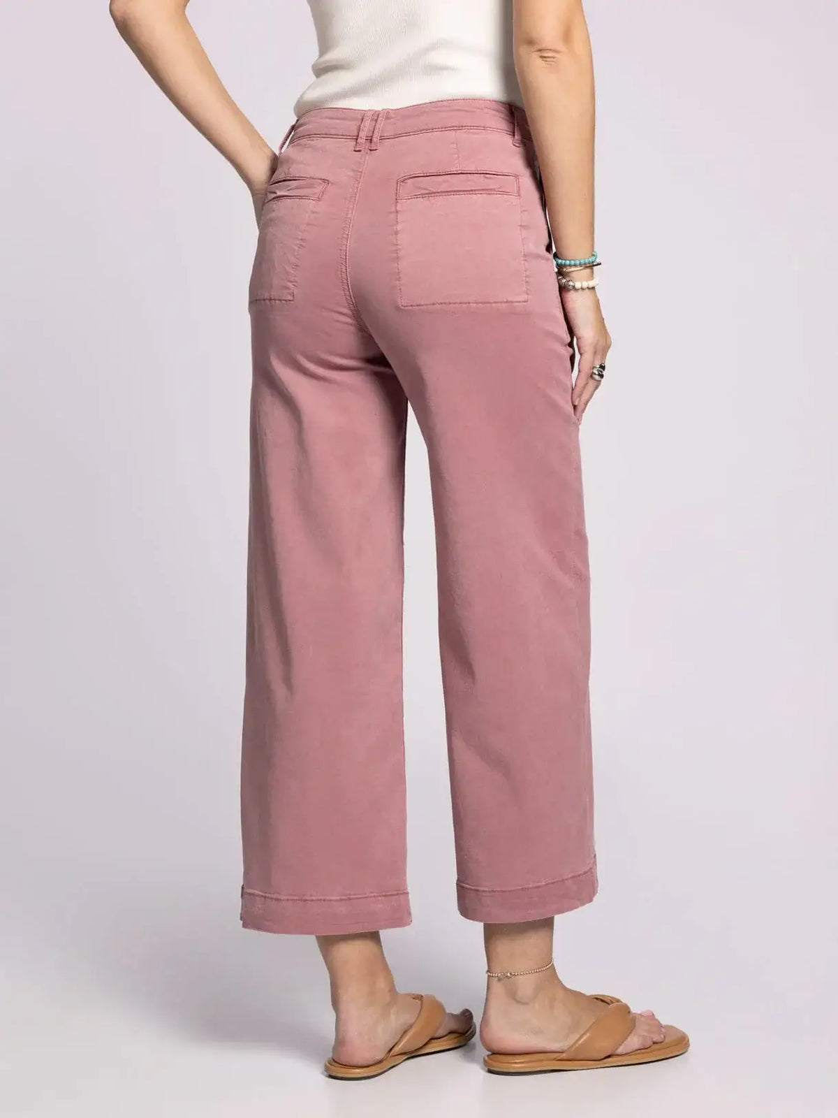 Rose-colored high-rise cropped pants from THREAD & SUPPLY LORETTA collection, comfortable cotton ankle pants