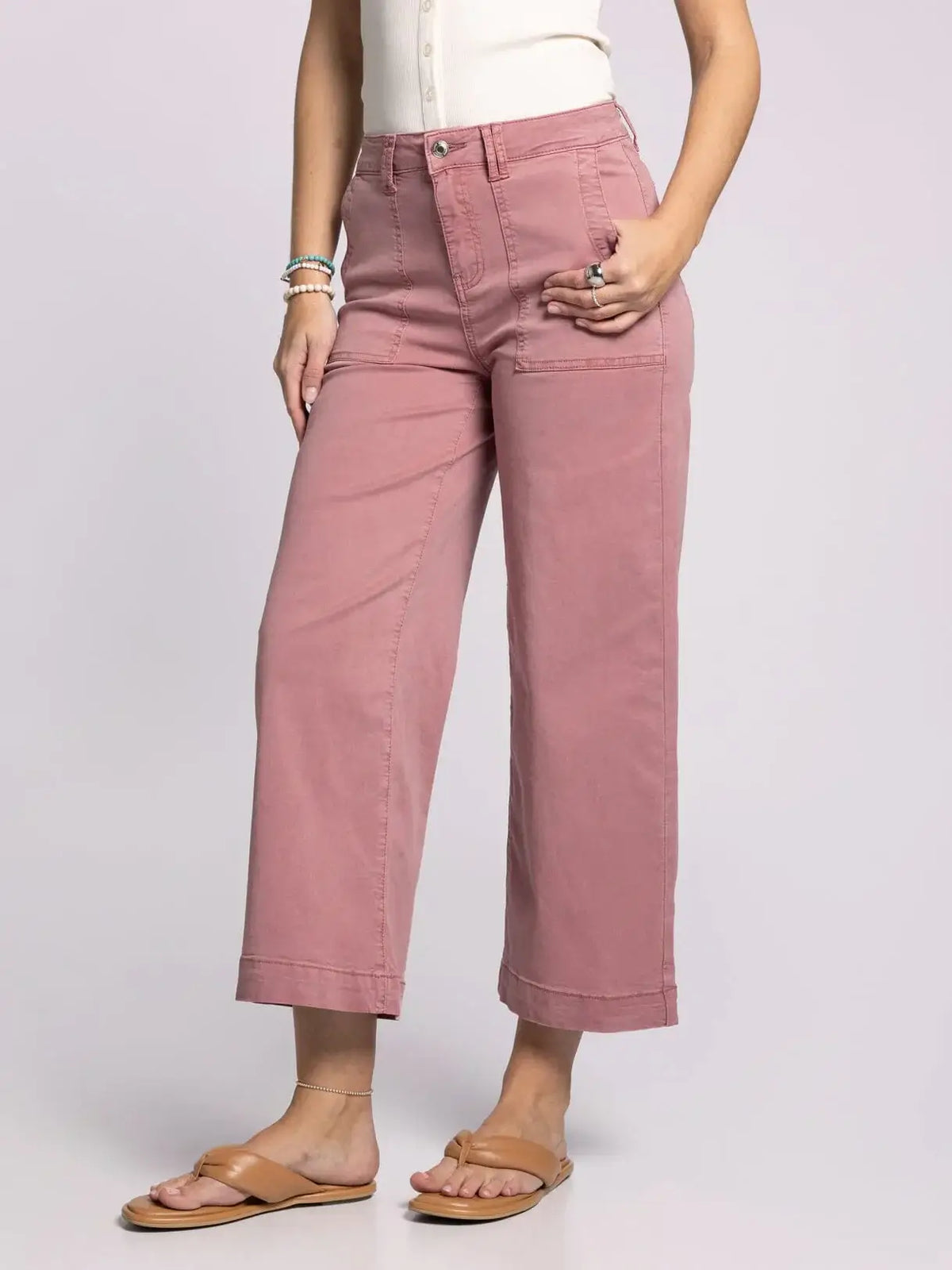 Rose-colored high rise wide-leg ankle pants from THREAD & SUPPLY LORETTA collection