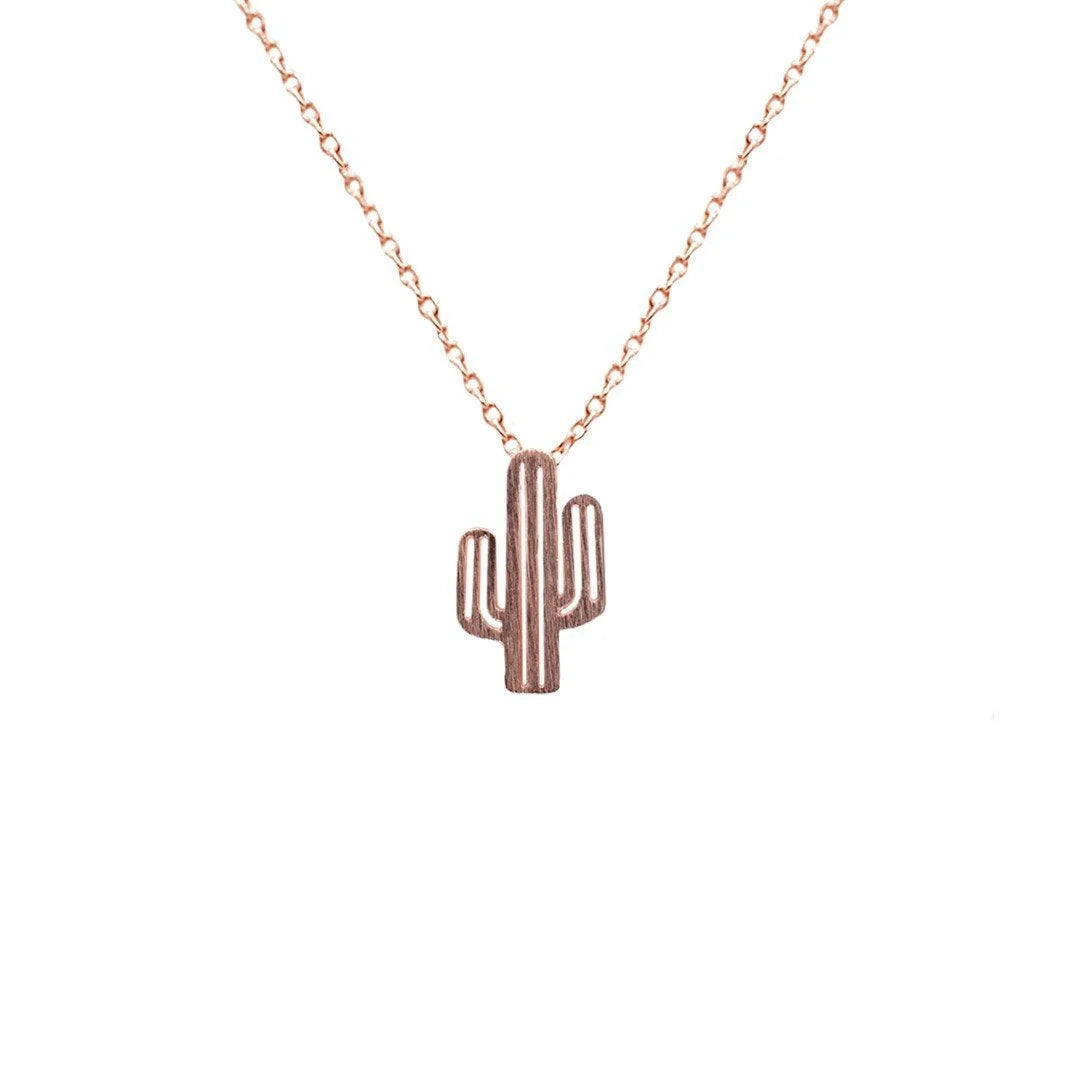 Rose gold dainty cactus necklace featuring a small cactus charm for elegant style