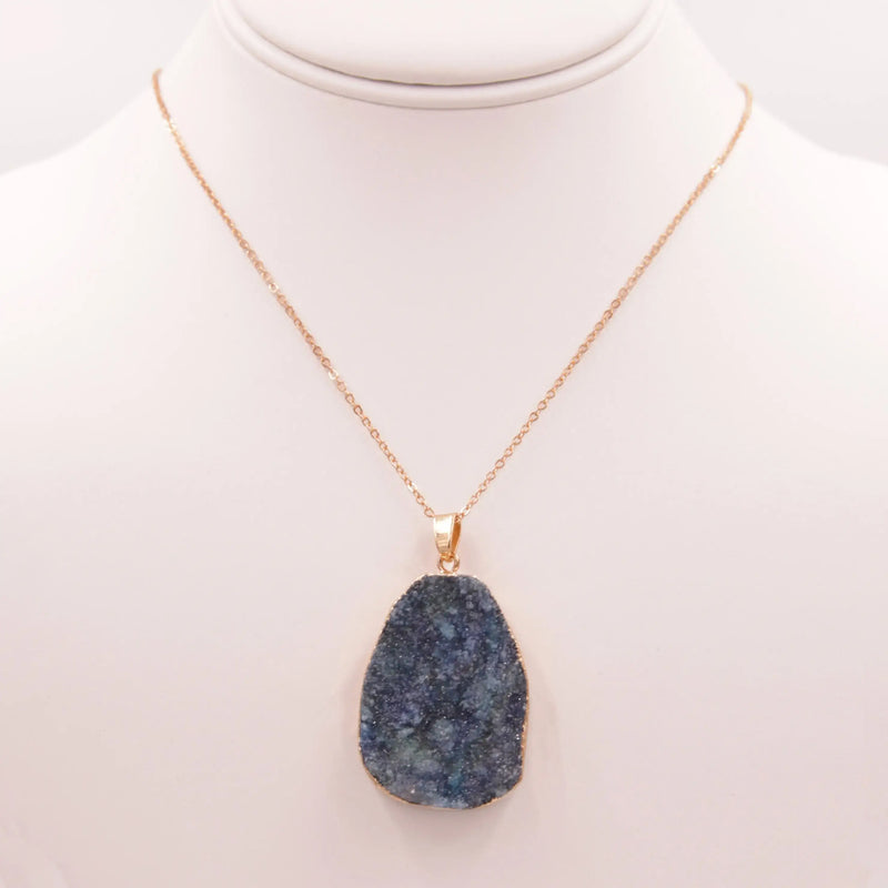Rose gold chain necklace with blue quartz genuine stone pendant for elegant jewelry collection