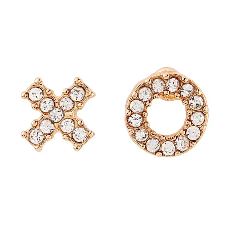 Rose gold XO earrings with crystals, part of the TREASURE BOX EARRINGS collection