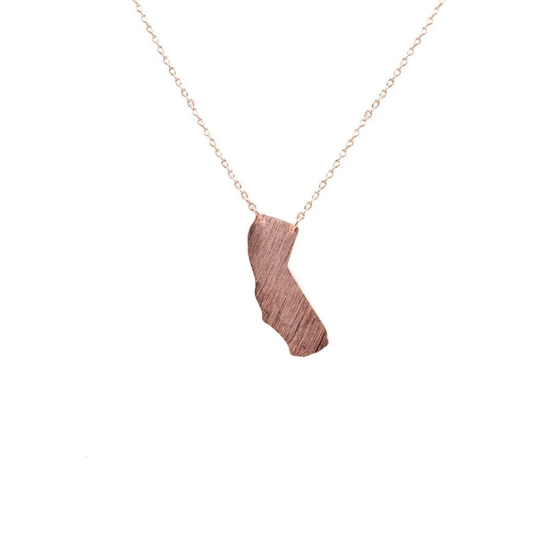 Rose gold California necklace featuring a wooden rose cutout, perfect for Cali girls