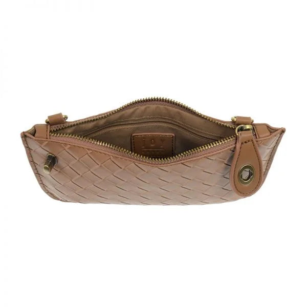 Rose gold vegan leather woven mini crossbody wristlet clutch pouch