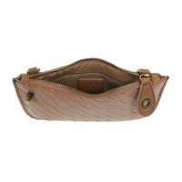 Rose gold vegan leather woven mini crossbody wristlet clutch pouch