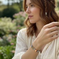 Bohemian mixed metal stretch bracelet in rose gold, silver with diamond accents