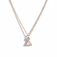 Rose gold gemstone triangle pendant necklace with opal and crystal accents