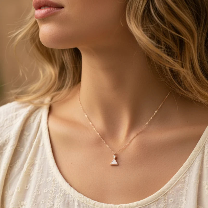 Rose gold gemstone triangle pendant necklace with delicate chain