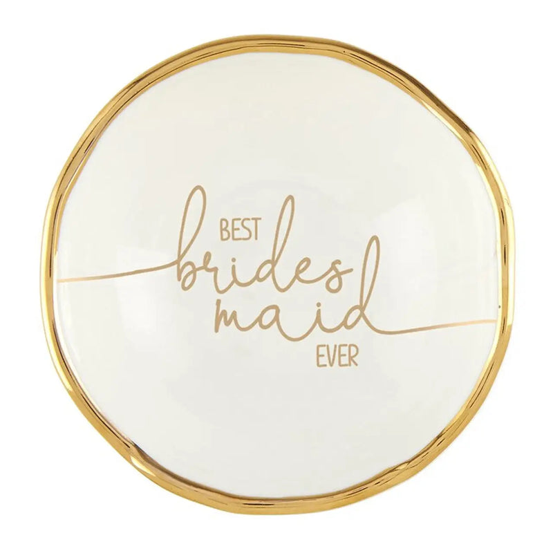 Round jewelry dish with gold trim, perfect for best bridesmaid gifts at Shop Daisy