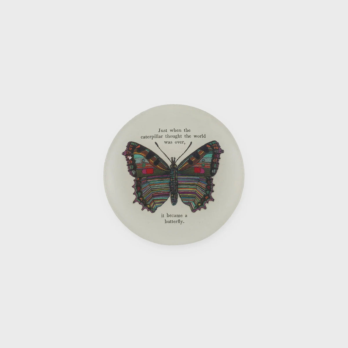 White butterfly mini round decoupage plate with colorful butterfly design for decorative use