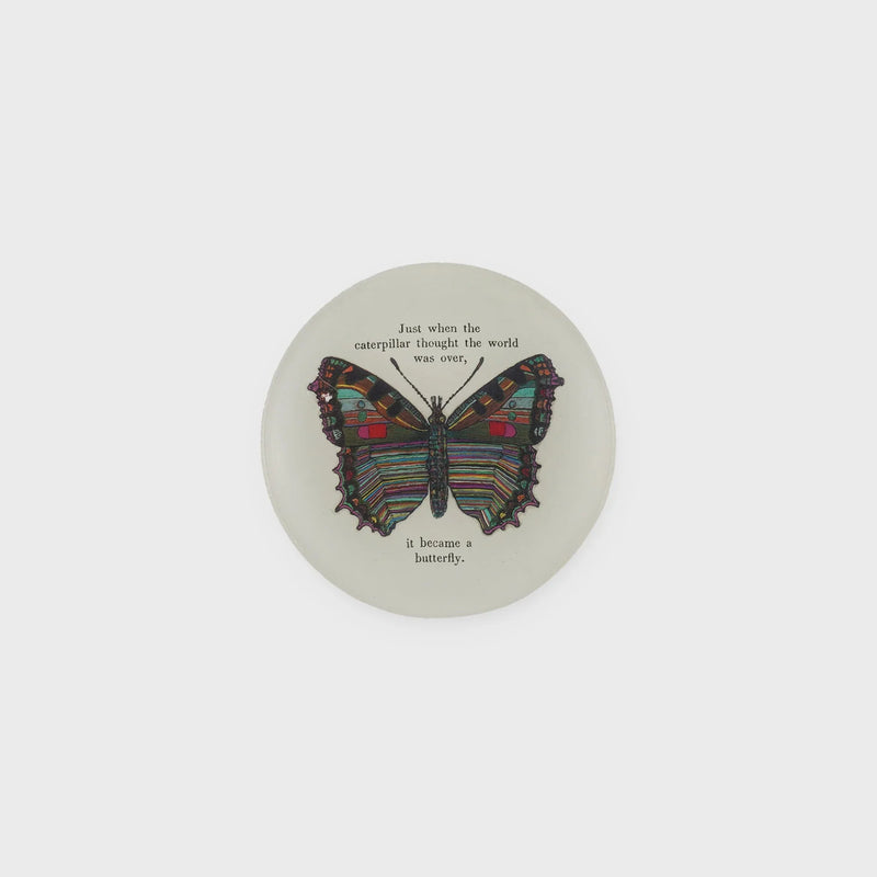 White butterfly mini round decoupage plate with colorful butterfly design for decorative use