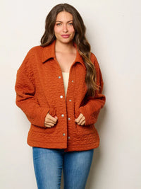 Rust-colored quilted jacket for women’s boho chic clothing from Shop Daisy