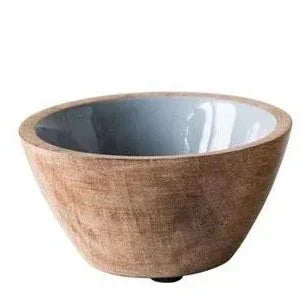 Rustic mango wood jewelry bowl with light blue interior, ideal for women’s boho chic clothing