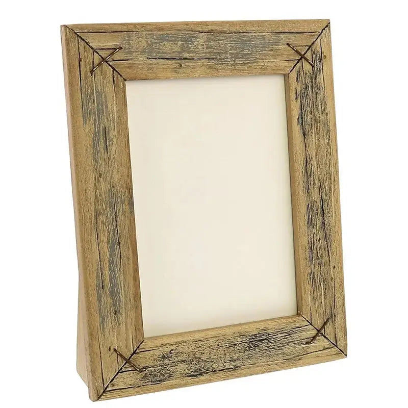 Rustic wooden vertical picture frame with a weathered, distressed finish