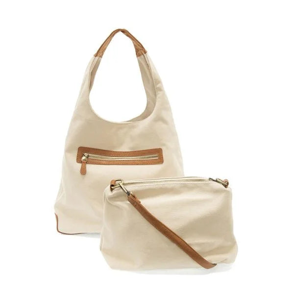 Saa Bag in Natural from April Canvas Hobo Bag with adjustable shoulder strap and brass plated hardware