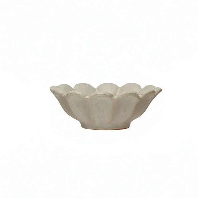 Scalloped ceramic bowl with cream finish from Reactive Glaze Multicolor Stoneware Flower Bowls