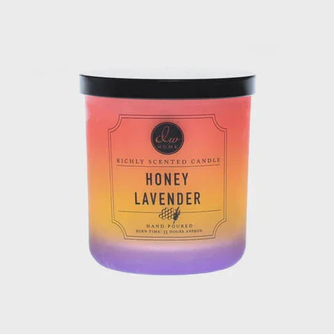 Scented Honey Lavender candle in a colorful gradient jar for a calming atmosphere