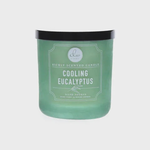 Cooling Eucalyptus Candle in a green frosted glass jar for a boho vibe