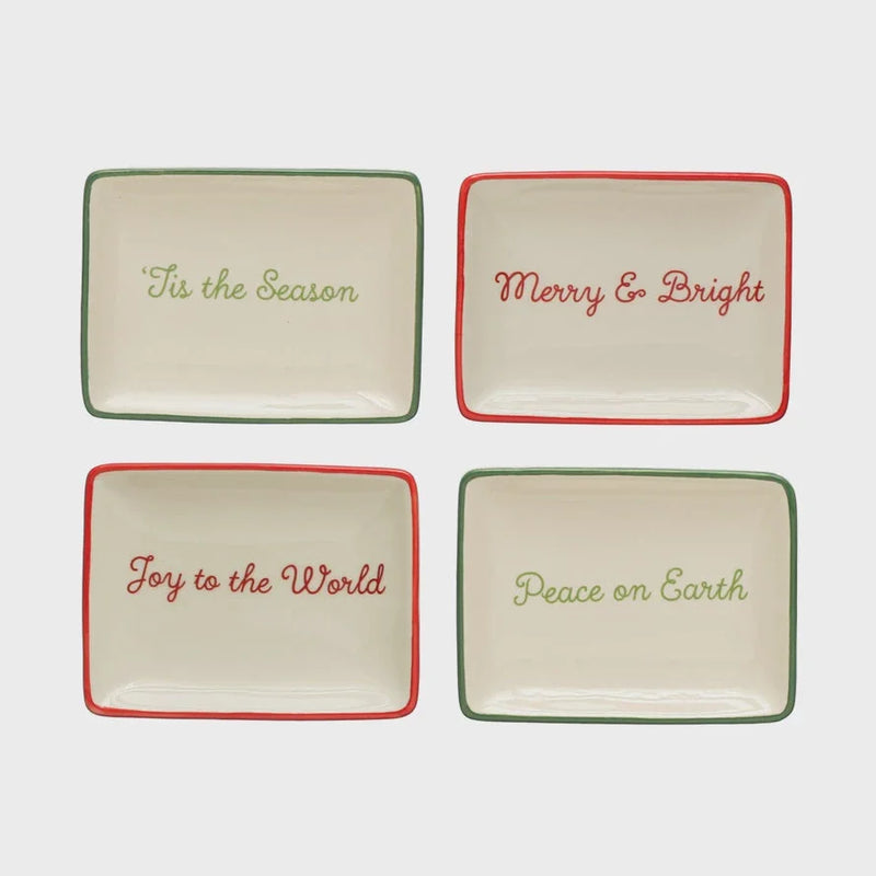 Set of four rectangular ceramic holiday words dish serving dishes for festive occasions