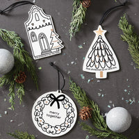 Set of three white ceramic Christmas ornaments in gift box, ideal for holiday decor