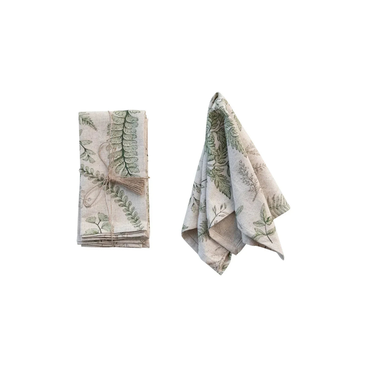 Set of two Cotton & Linen Printed Napkins featuring a decorative leaf pattern