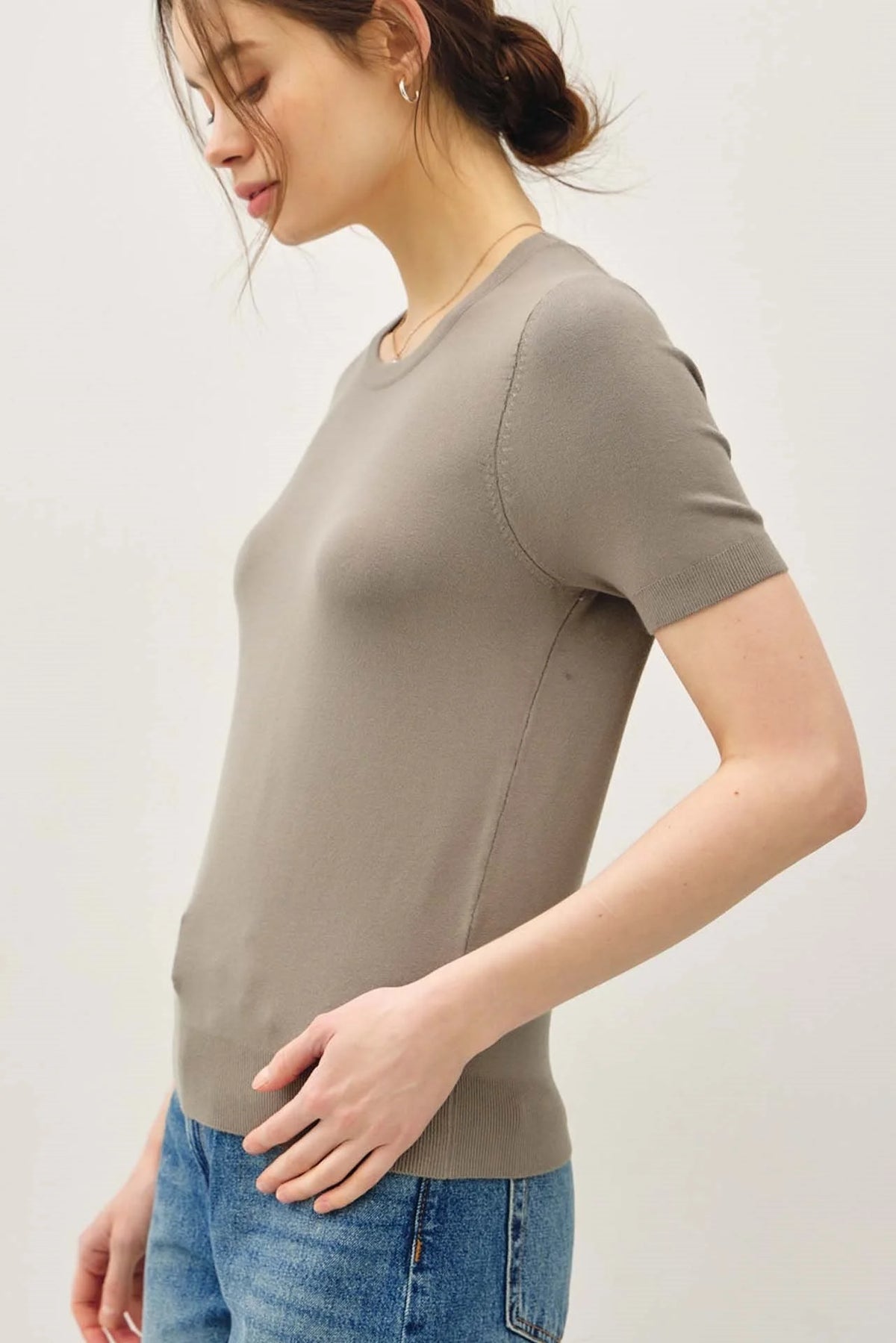 Ultra soft women’s boho chic clothing short sleeve fitted crew-neck top