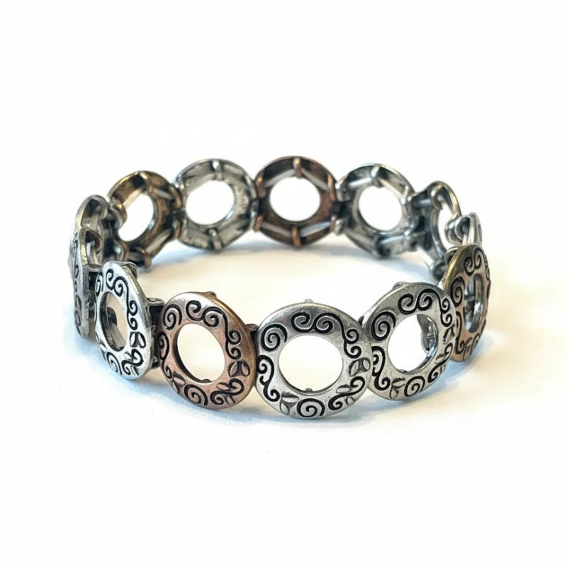 Silver and black swirl metal stretch bracelet by Shop Daisy